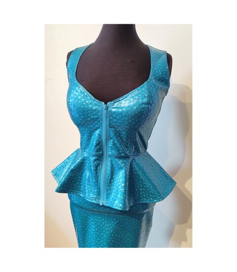 Blauwe Peplum Top Lak Fuel 797-C